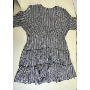 Blue Island Swimsuit Cover Up Tie Close Blue White Tunic Tiered Ruffle Sleeve L